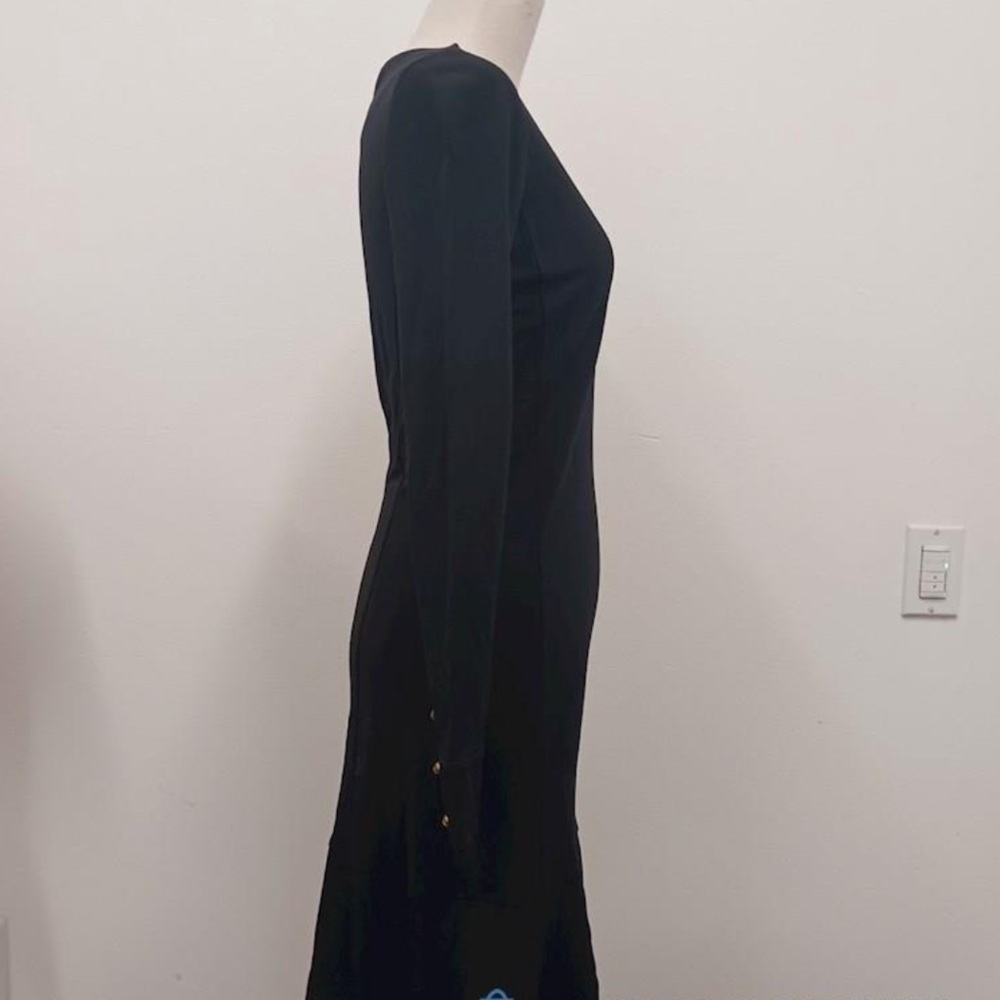 Tory Burch Black Long Sleeve Midi Dress Flounce Hem XS - Picture 5 of 7